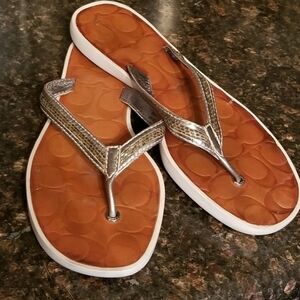 Coach Laurel Logo Silver Thong Sandals